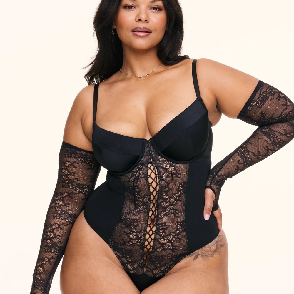NWT | Adore Me Black Lace Bodysuit w/ Gloves